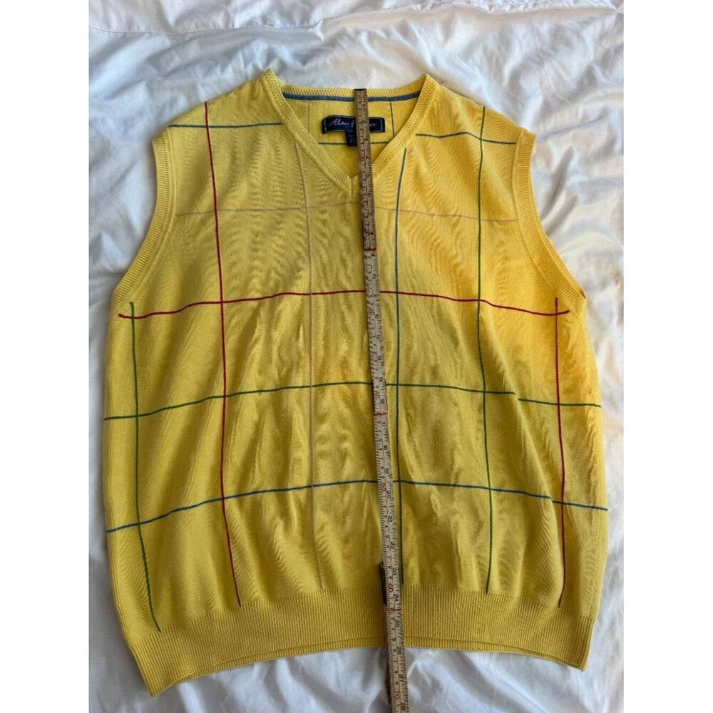 Vintage Alan Flusser Golf Sweater Vest Men’s XL Yellow Cotton Preppy Argyle